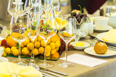 Wine glasses on table