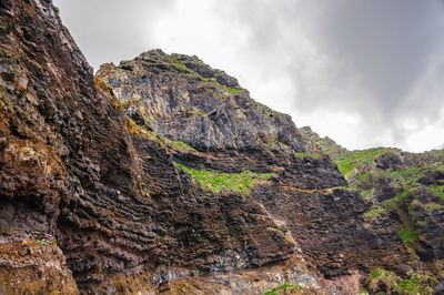 Low angle view of rock formation against sky