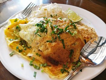 High angle view of breakfast served in plate