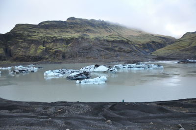 Scenic view of lake against mountain range