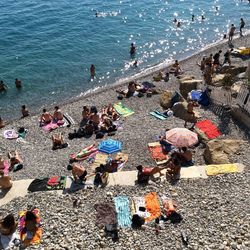 High angle view of people at beach