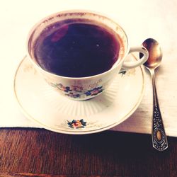 Close-up of coffee cup on table