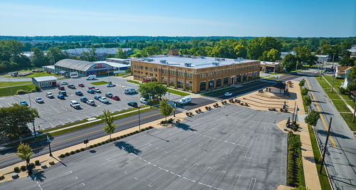 High angle view of buildings in city