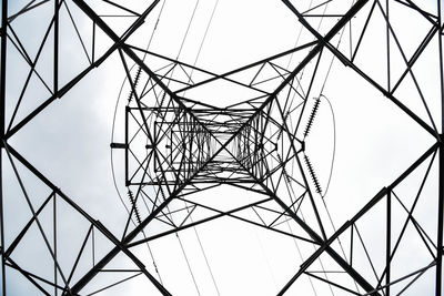 Low angle view of electricity pylon against clear sky