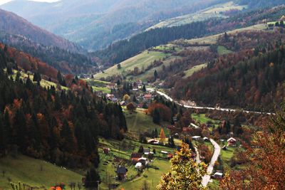 High angle view of houses on landscape