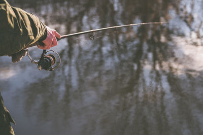 Low angle view of man standing in water