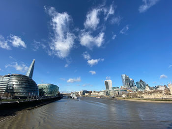 Buildings in city against blue sky