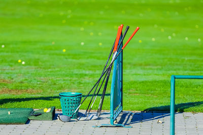 Close-up of basketball hoop on field