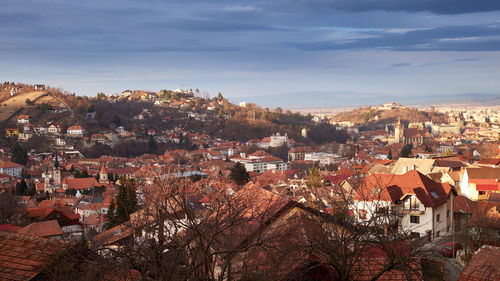 High angle view of townscape against sky