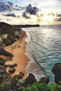 Scenic view of sea against cloudy sky