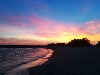 Scenic view of sea against orange sky