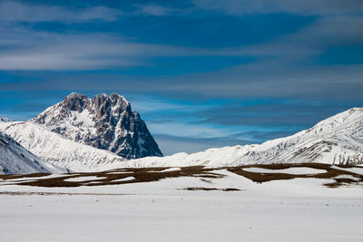 Scenic view of snowcapped mountains against sky