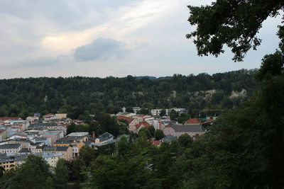 High angle view of townscape against sky