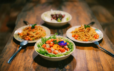 High angle view of food on table