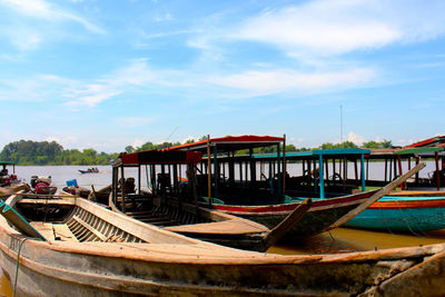 Boats moored in sea