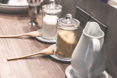 Close-up of drink served on table