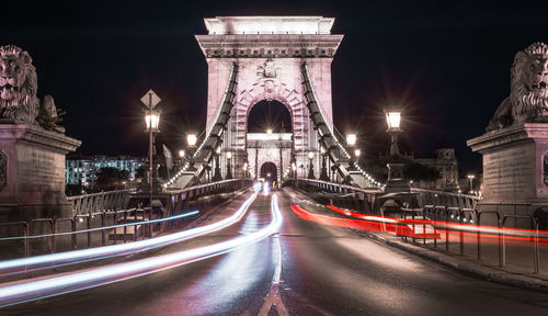 Light trails on road at night