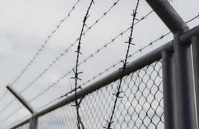 Low angle view of chainlink fence against clear sky