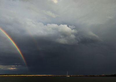 Scenic view of rainbow over field