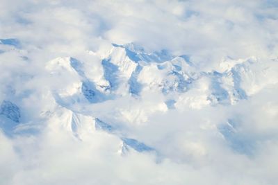 Scenic view of snow covered mountains against sky