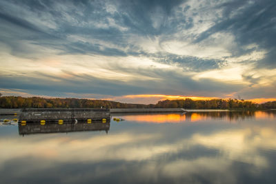 Scenic view of lake against sky during sunset