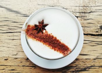 High angle view of drink on table