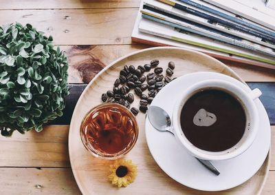 High angle view of coffee on table