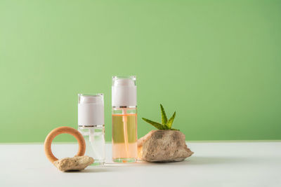 A set of cosmetics products with natural materials on a light background. healthy beauty concept. 