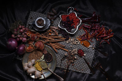 High angle view of fruits on table