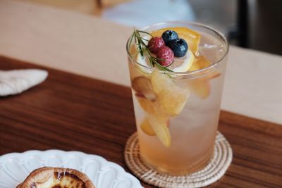 High angle view of breakfast on table