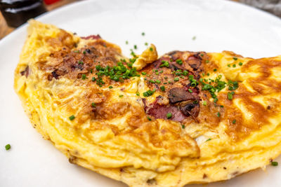 High angle view of breakfast served in plate