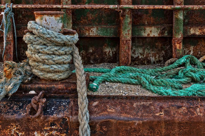 Close-up of rope tied on shipwreck