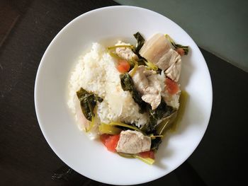 High angle view of food served in plate