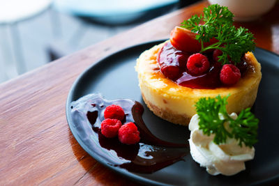 Close-up of dessert in plate on table