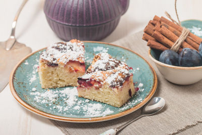 Close-up of dessert in plate on table