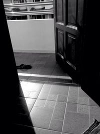 Open door of tiled floor
