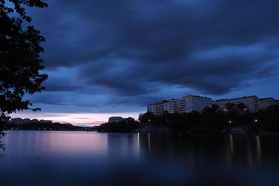 Scenic view of lake against sky at sunset