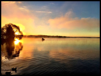 Scenic view of lake at sunset