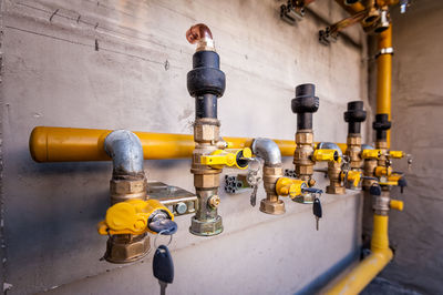 Close-up of faucet on wall