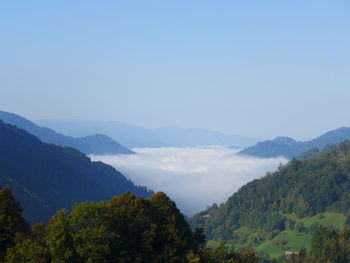 Scenic view of mountains against clear sky