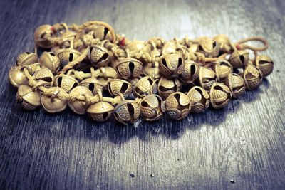 High angle view of coffee beans on table