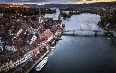 High angle view of river in town