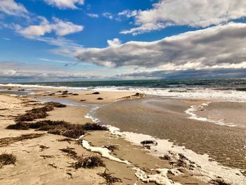 Scenic view of beach against sky