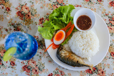 Close-up of food served on table