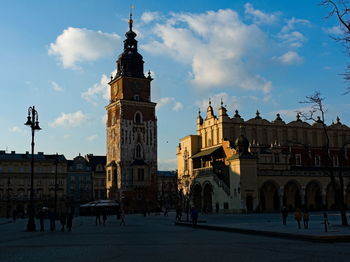Cloth hall and town hall tower on the main market square in the old town district of cracow