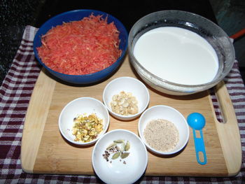 High angle view of food on table