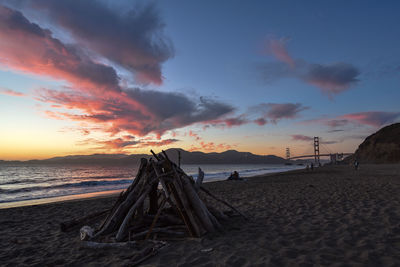 Scenic view of beach against sky during sunset