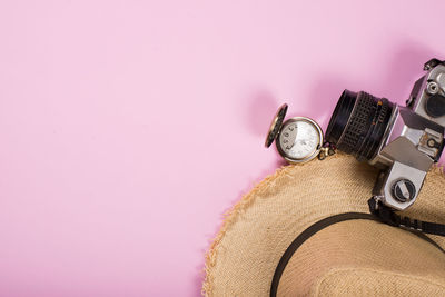 Close-up of clock on table