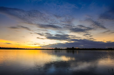 Scenic view of lake against sky during sunset