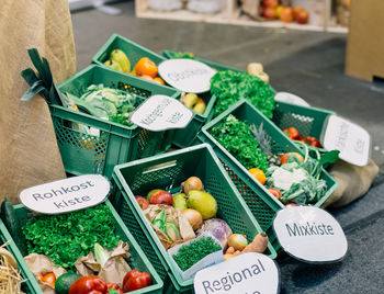 High angle view of vegetables for sale in market